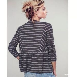 Free People Gray Striped ZIP Up Peplum Jacket size Small